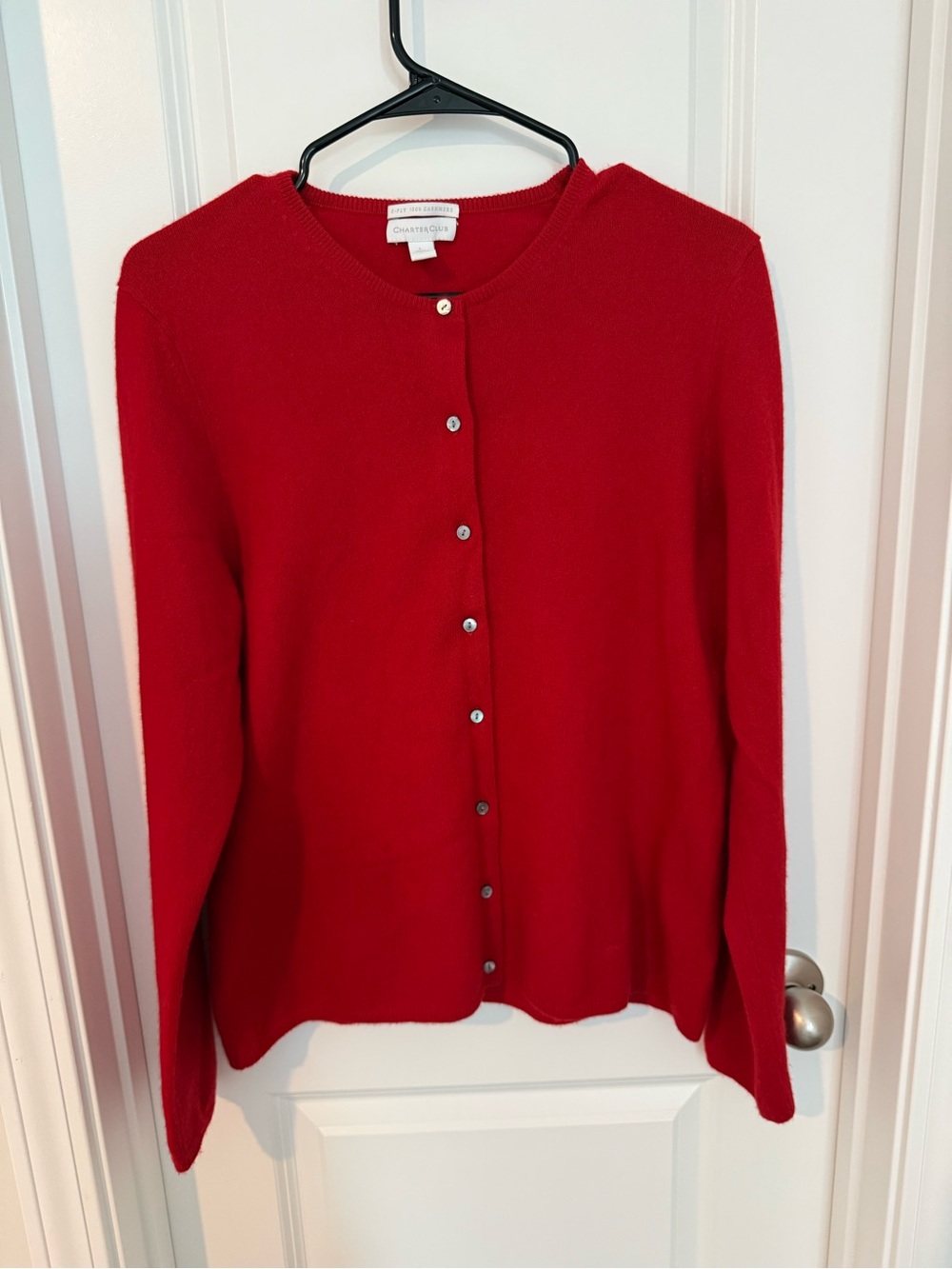 Charter Club Bright Red Cashmere Button-Front Cardigan